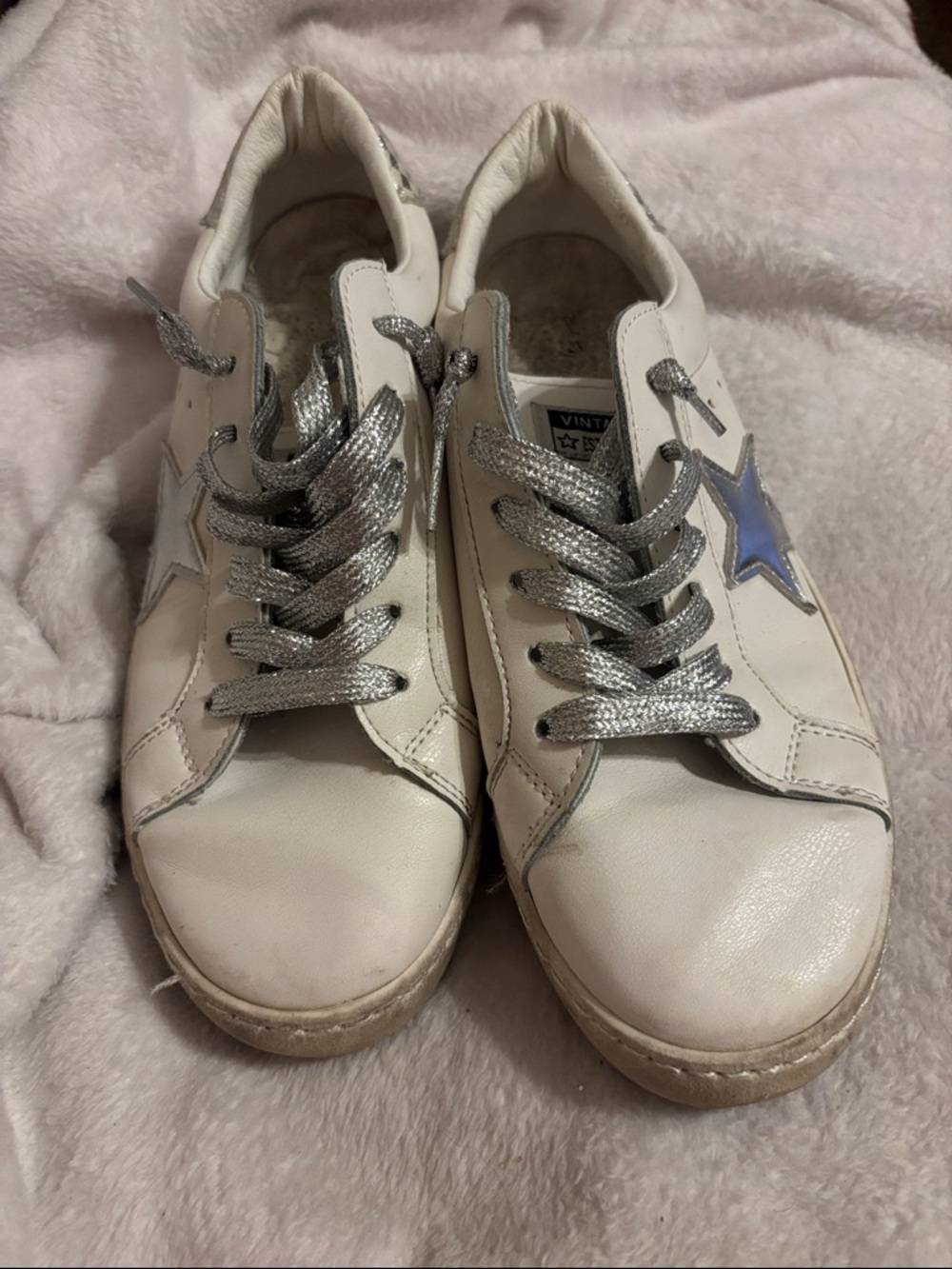 Vintage Havana White Sneakers with Silver Laces and Silver Star